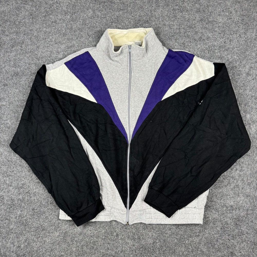 Spalding Track Jacket Mens Size XL Grey Black Purple Colorblock Zip Up Athletic